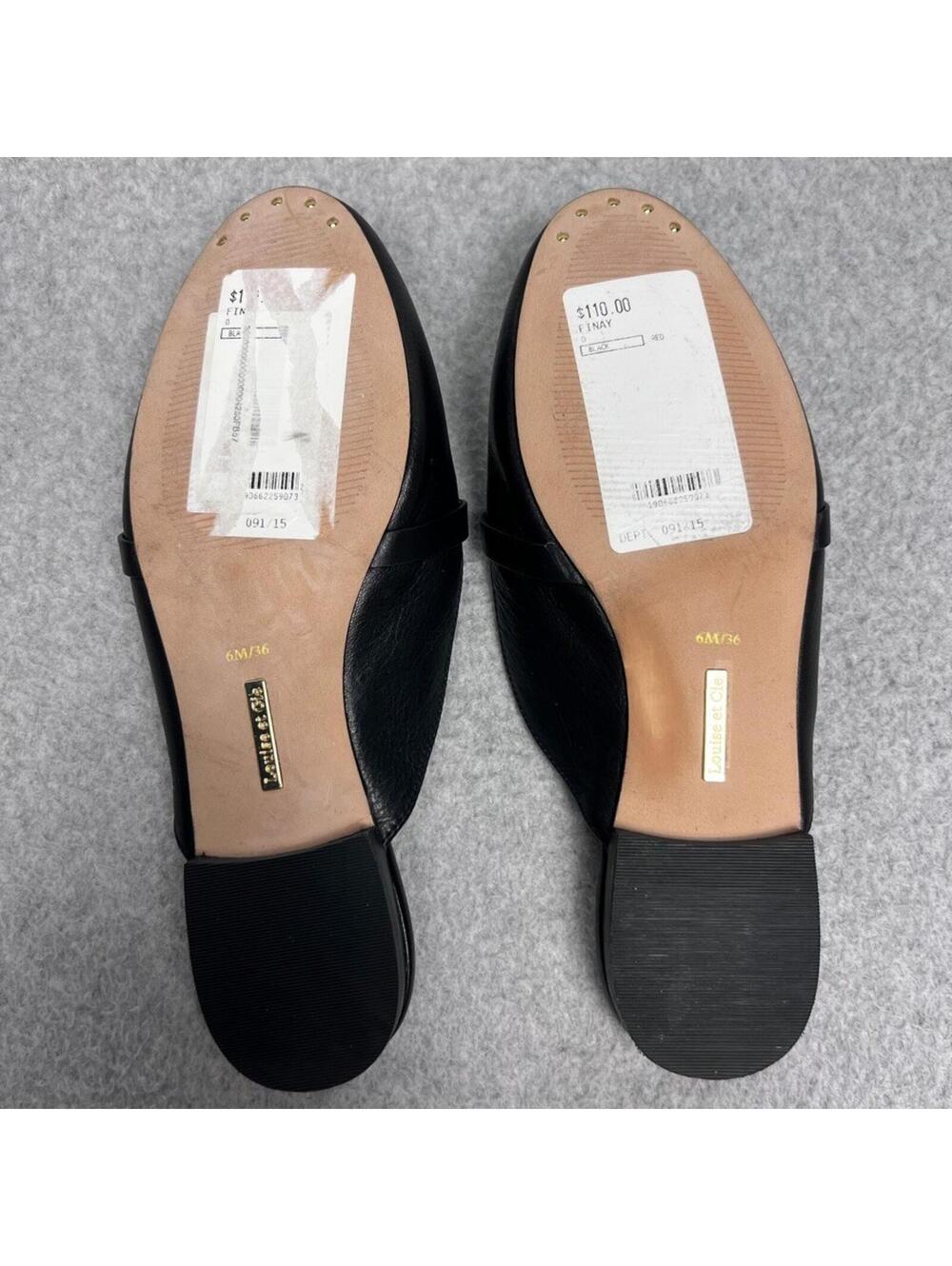 Louise Et Cie Finay Black Leather Horsebit Loafer Mules Gold Buckle Slip On 6/36 - Picture 7 of 7